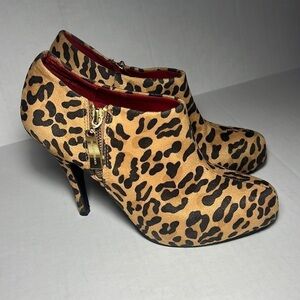 Christian Siriano Animal Print Fabric Faux Suede Zip Ankle Boot Exotic Sz 8.5